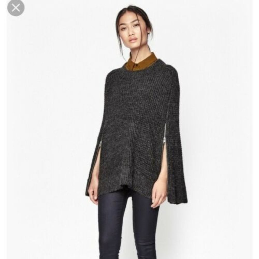 Cara Charcoal Grey Knit Blanket Scarf/Cape